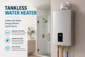 Hot water heater on wall