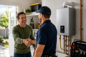 Finishing tankless water heater installation
